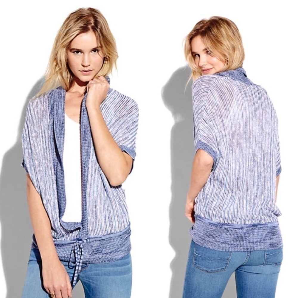 Lucky Brand XS Marled Blue Knit Short Sleeve Cardigan Sweater